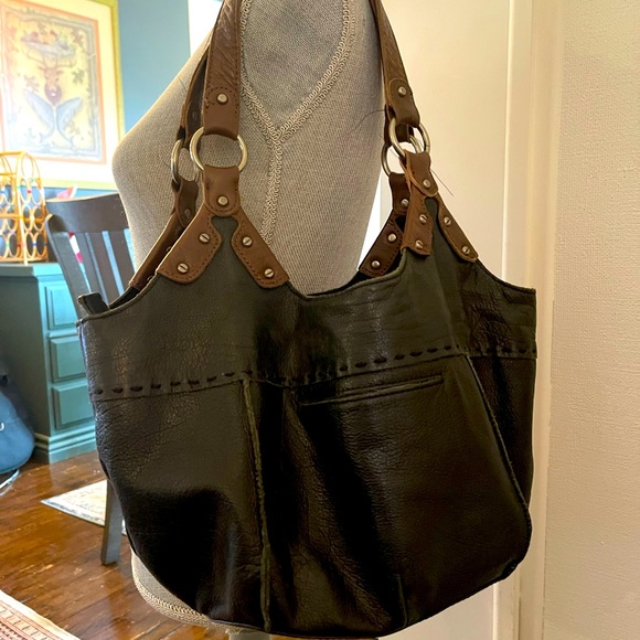 The Sak black with brown straps, leather bag. - Picture 1 of 9